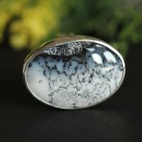 Dendritic Opal Bold Ring, Artisan gemstone sterling silver jewelry