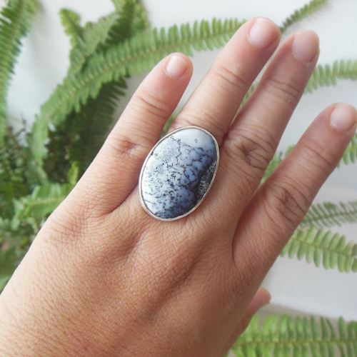 Dendritic Opal Bold Ring, Artisan gemstone sterling silver jewelry