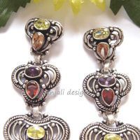 Designer Gemstone multi gem Silver Long Dangler earrings