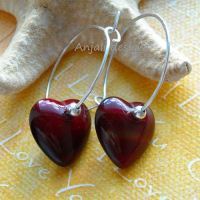 Designer Love is In the Air Sterling Silver Red Heart Hoop earrings