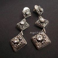 Designer filigree Gemstone Zircon Silver Long Dangler earrings