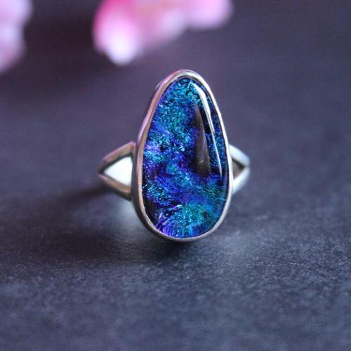Buy Dichoric glass ring, Artisan Ring, Silver drop ring, Blue ring ...