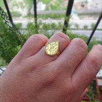 Drop 18 k gold hammered handmade ring for her gold stack ring