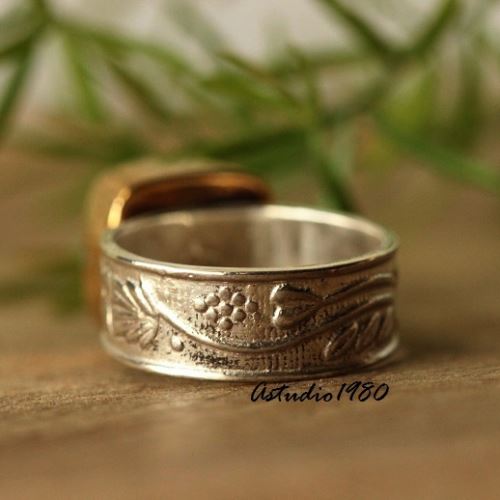 Dual tone 18k Gold Silver ring, Rainbow Moonstone HANDMADE ring