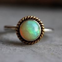 Dual tone 18k gold silver ring, Natural Genuine Opal Ring