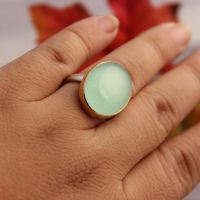 Dual tone ring, Gold silver Ring, Sea foam green chalcedony ring