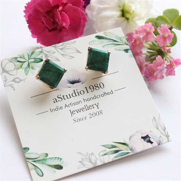 Emerald earrings,14K gold Gemstone stud handmade earrings