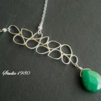 Emerald green necklace, Green jade necklace, leaf sterling silver pendant emerald jade necklace