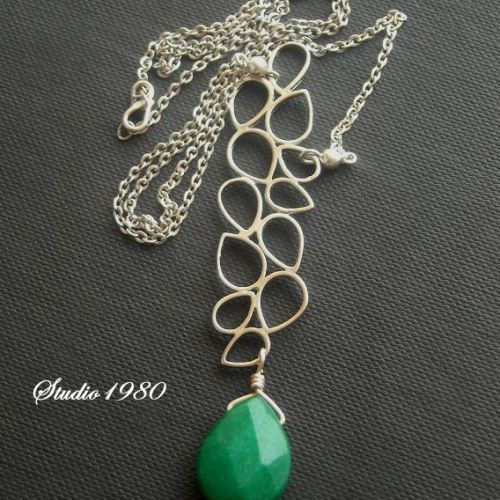Buy Emerald green necklace - Green jade necklace - leaf sterling silver