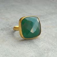 Emerald green ring, 23k gold vermeil ring, faceted green onyx ring