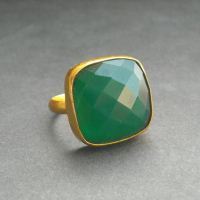 Emerald green ring, Gold vermeil ring, Green Onyx ring, Faceted
