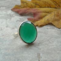 Emerald green ring, Sterling silver gemstone ring, Green Onyx ring
