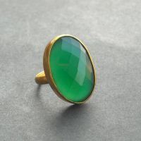 Emerald green ring - gemstone ring - vermeil gold ring - green onyx