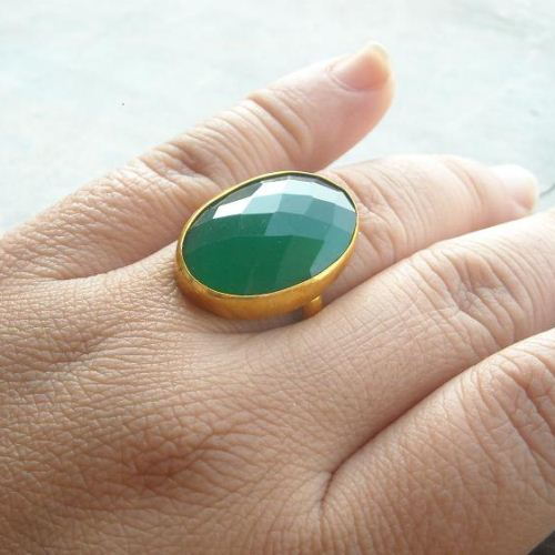 Emerald green ring - gemstone ring - vermeil gold ring - green onyx