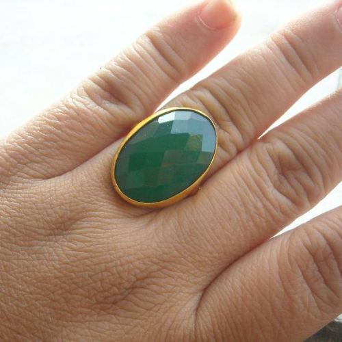 Emerald green ring - gemstone ring - vermeil gold ring - green onyx