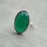 Emerald green ring, Gemstone ring, Sterling silver green onyx ring