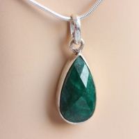 Emerald pendant necklace, Tear drop pendant, Green silver pendant