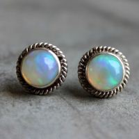 Opal silver Earrings, Opal stud earrings, Genuine opal earrings