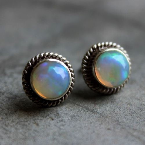 Opal silver Earrings, Opal stud earrings, Genuine opal earrings