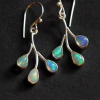 Genuine opal earrings, Artisan opal silver dangler earrings