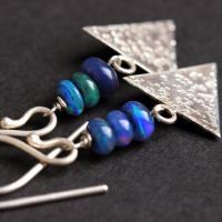 Genuine opal earrings, Artisan earring, Dangler silver earrings