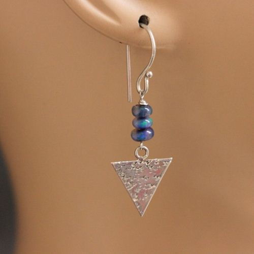 Genuine opal earrings, Artisan earring, Dangler silver earrings