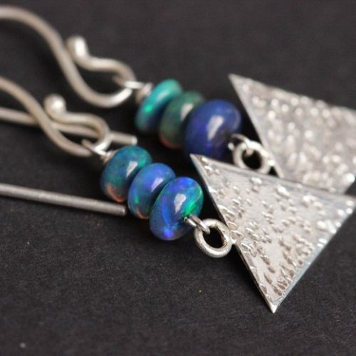 Genuine opal earrings, Artisan earring, Dangler silver earrings
