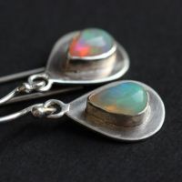 Genuine opal earrings, Dangler drop handmade silver earrings