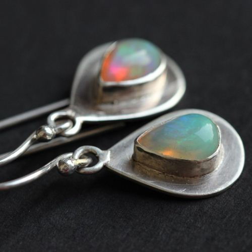 Genuine opal earrings, Dangler drop handmade silver earrings