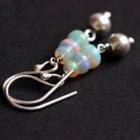 Genuine opal earrings, Handmade opal bead silver dangle earrings
