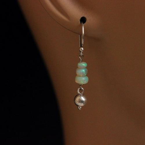 Genuine opal earrings, Handmade opal bead silver dangle earrings