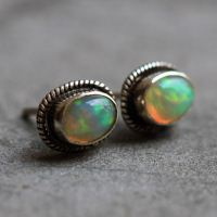 Genuine opal stud earrings in sterling silver