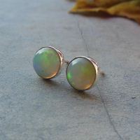 Real opal stud earrings silver