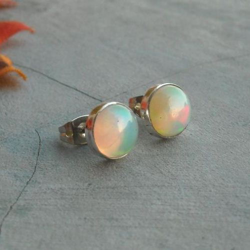 Real opal stud earrings silver