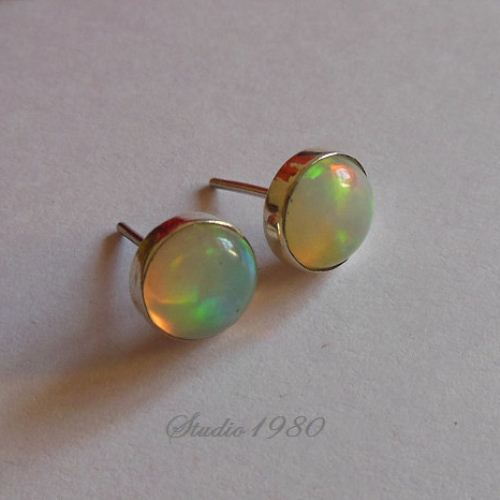 Real opal stud earrings silver