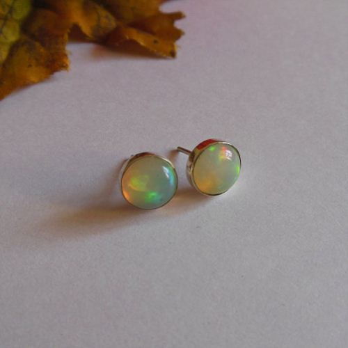 Real opal stud earrings silver