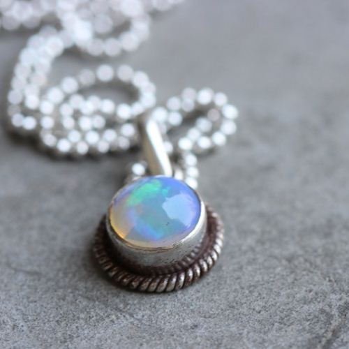 Genuine opal sterling silver pendant, Opal Artisan pendant chain