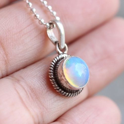 Genuine opal sterling silver pendant, Opal Artisan pendant chain