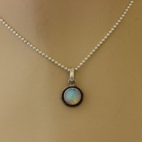 Genuine opal sterling silver pendant, Opal Artisan pendant chain