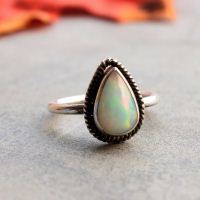 Genuine opal ring, Natural opal gemstone silver artisan ring