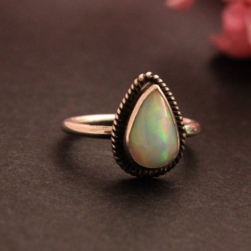 Buy Genuine opal ring, Natural opal gemstone silver artisan ring Online ...