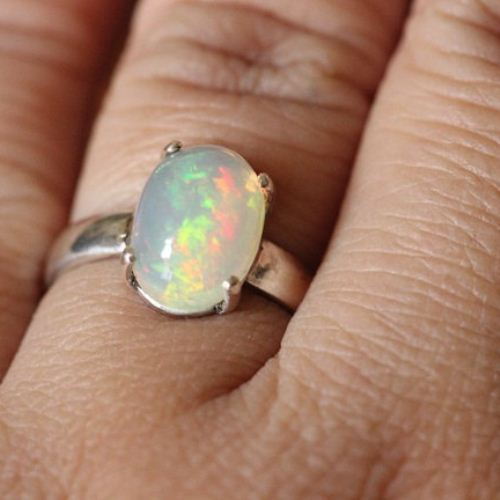 Genuine opal ring, Natural Opal silver ring for women