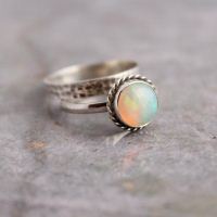 Genuine opal ring, Natural opal stack ring, Opal silver ring