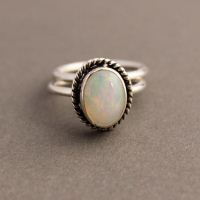 Genuine opal silver ring, Natural opal stack ring, Promise ring
