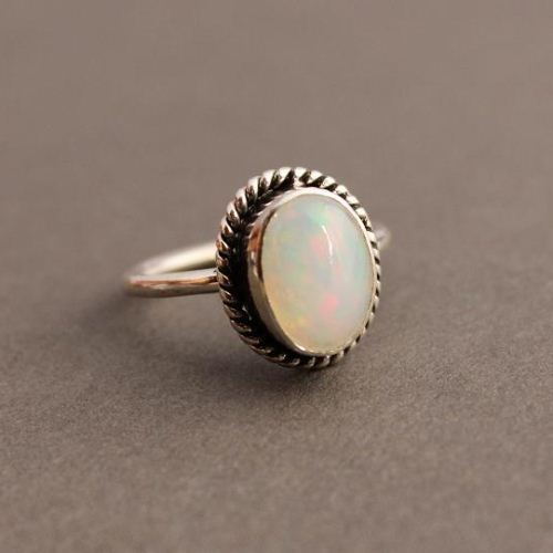 Genuine opal silver ring, Natural opal stack ring, Promise ring