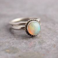 Genuine opal ring, October birthstone silver rings, Stack rings