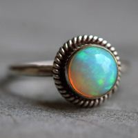 Genuine opal round birthstone silver ring, October birthstone gift
