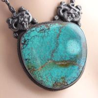 Ethnic pendant necklace, large turquoise pendant, artisan jewelry