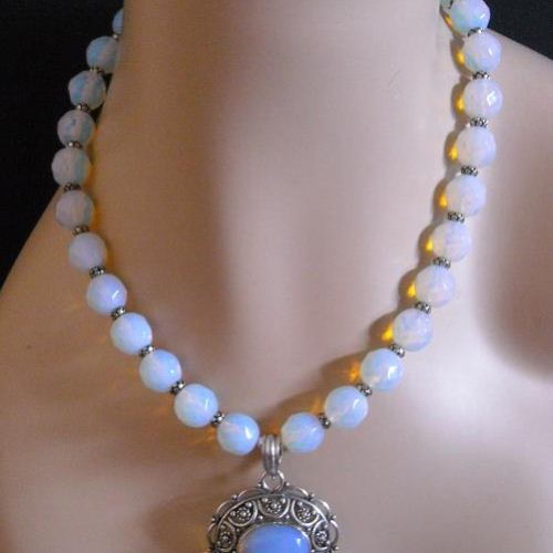 Ethnic silver jewelry - Sea glass Opal crystal bridal wedding set