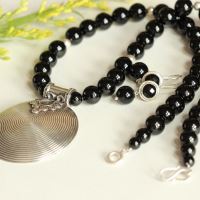 Ethnic sterling silver black onyx gemstone necklace set